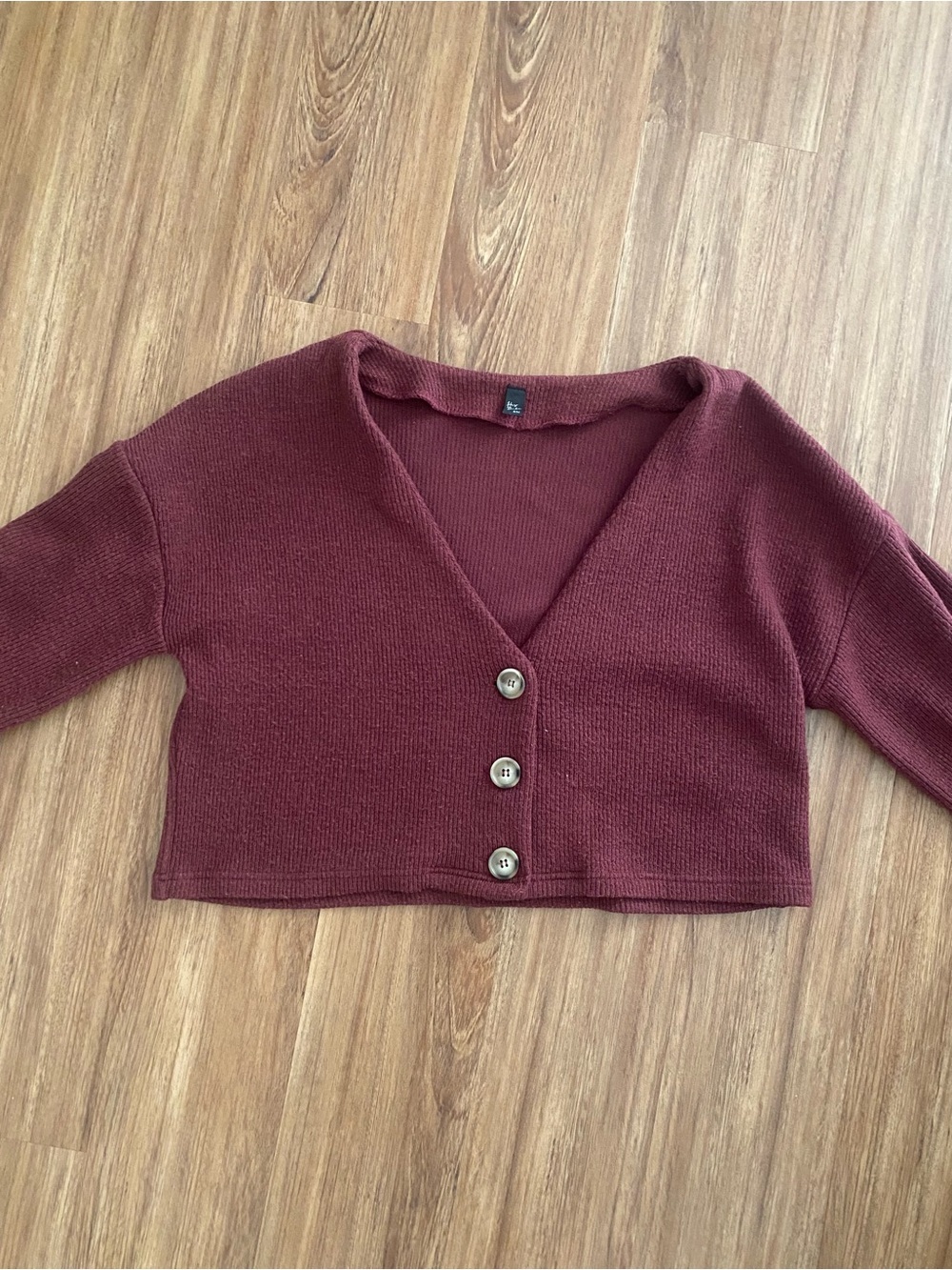 Cropped V-Neck Button Cardigan - Burgundy